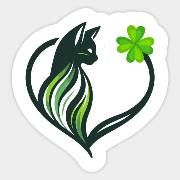 Cat And Shamrocks Leaf Clover Lucky St Patrick Sticker by Che Tam CHIPS